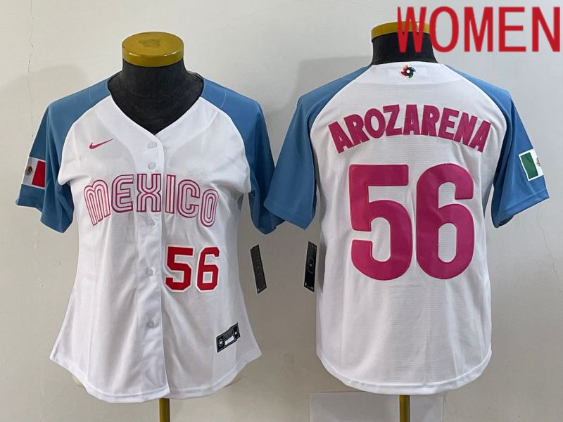Women 2023 World Cub Mexico #56 Arozarena White Nike MLB Jersey2->women mlb jersey->Women Jersey